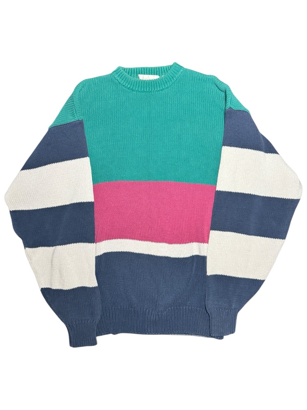 Brian MacNeil 90s Color Block Striped Chunky Knit Crewneck Men’s Vintage Sweater